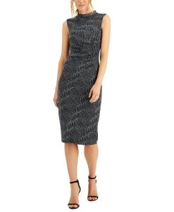Anne Klein Metallic Swirl Side-Ruched Midi Dress