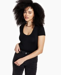 Bar III Short Sleeve Jersey Scoop-Neck Bodysuit, Created For Macy's