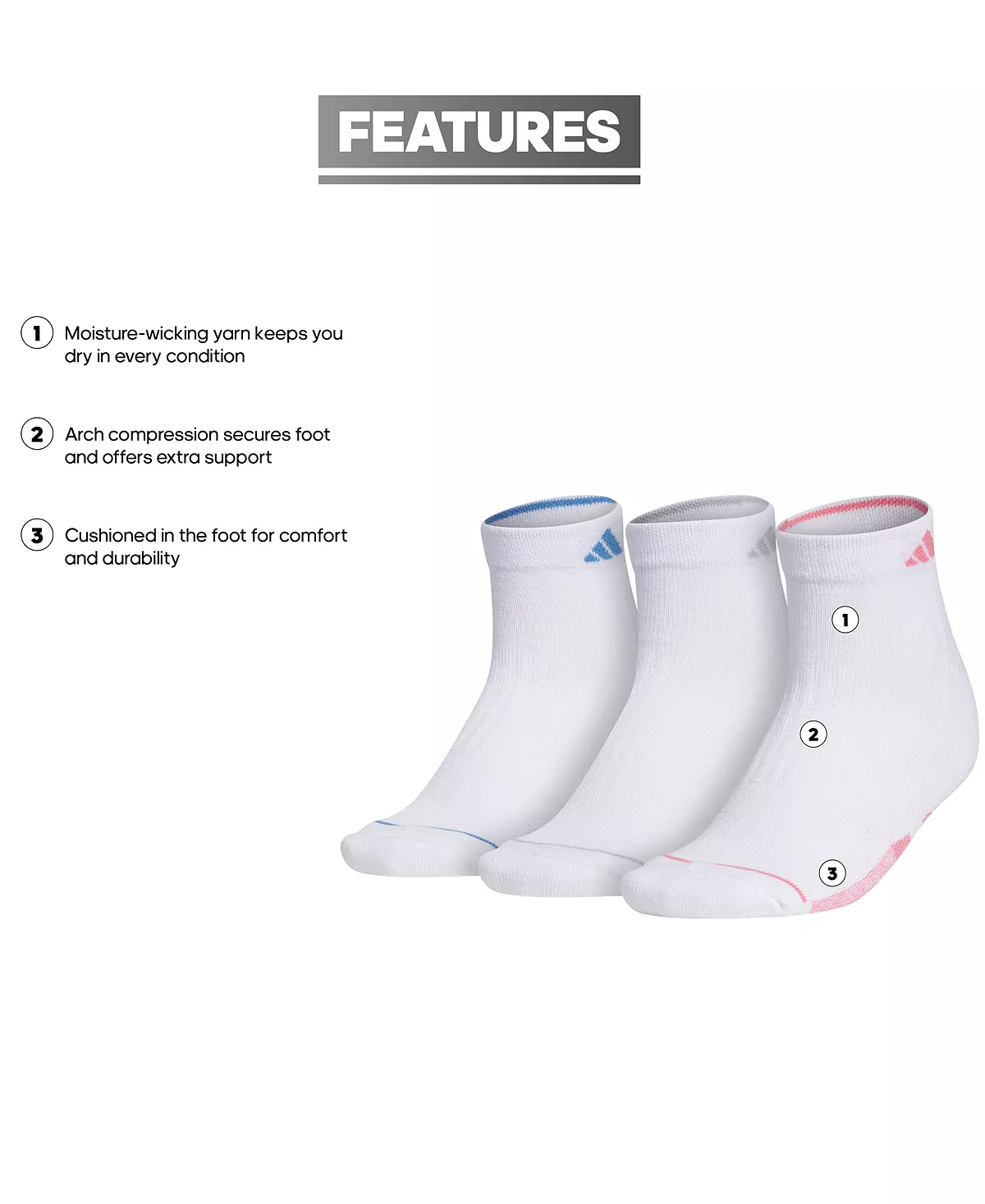 ADIDAS Women's Cushioned II 3-Pack Low-Cut Socks 4 ADIDAS Women's Cushioned II 3-Pack Low-Cut Socks - Image 4