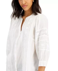 Charter Club Women's Woven Eyelet Cotton Blouse, Created For Macy's -Anne Klein Sales Store 20648394 fpx
