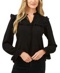 CeCe Pleated Ruffled Top