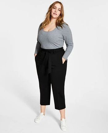 Bar III Plus Size Cropped Tie-Front Pants, Created For Macy's 5 Bar III Plus Size Cropped Tie-Front Pants, Created For Macy's - Image 5