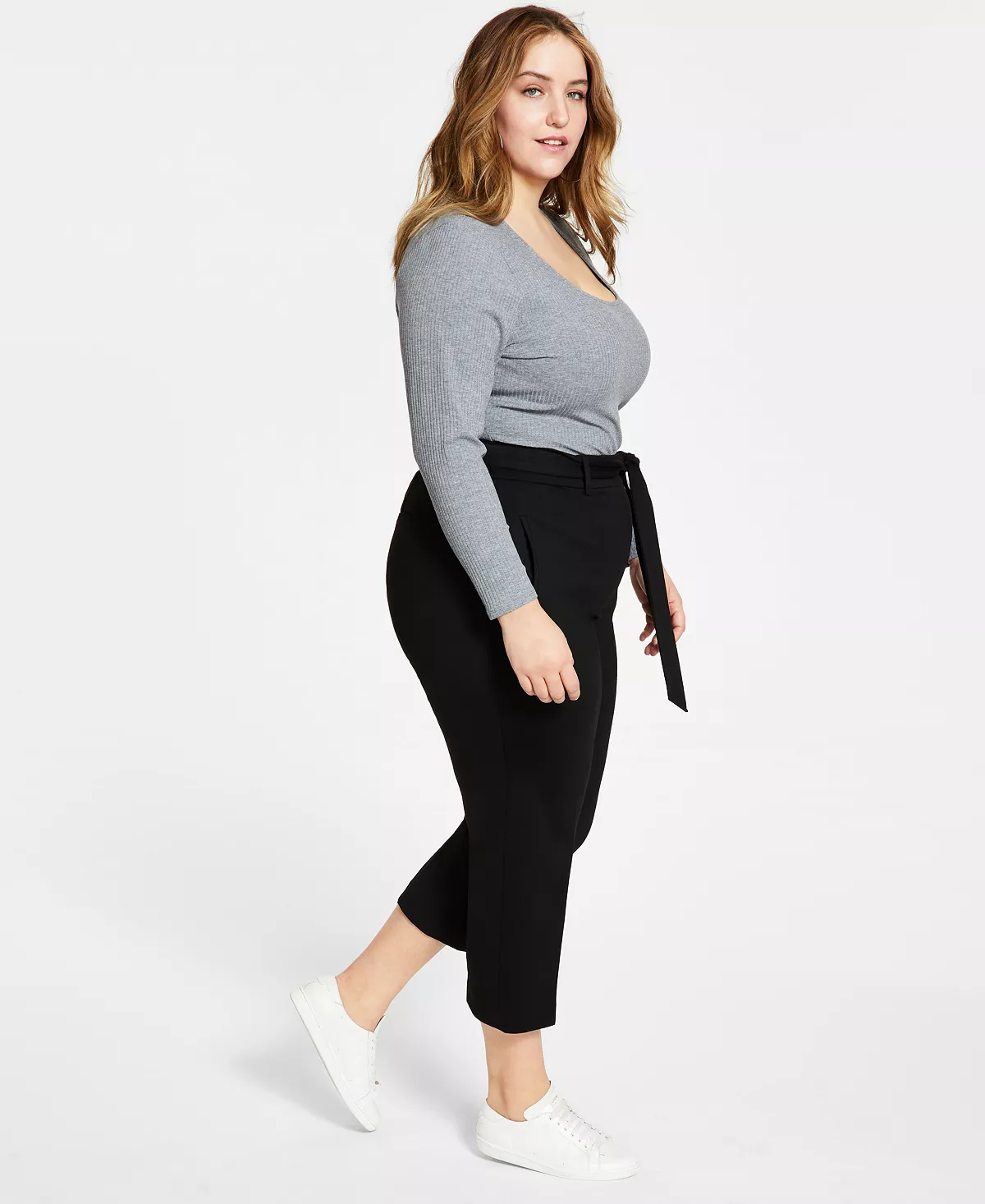 Bar III Plus Size Cropped Tie-Front Pants, Created For Macy's 8 Bar III Plus Size Cropped Tie-Front Pants, Created For Macy's - Image 8