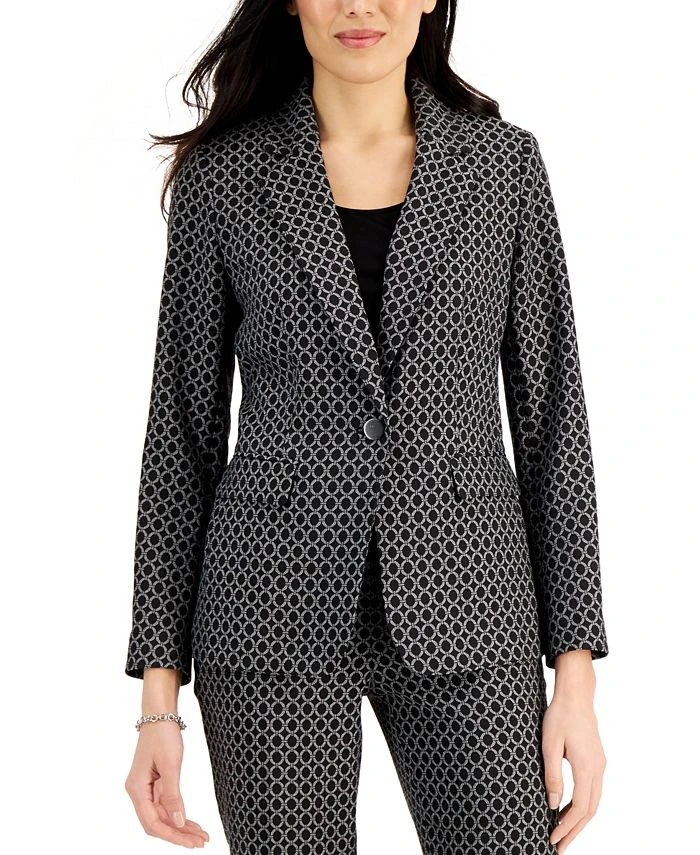 Kasper Ring-Print One-Button Blazer 1 Kasper Ring-Print One-Button Blazer