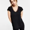 Bar III V-Neck Mixed-Media Mesh Top, Regular & Petite, Created For Macy's