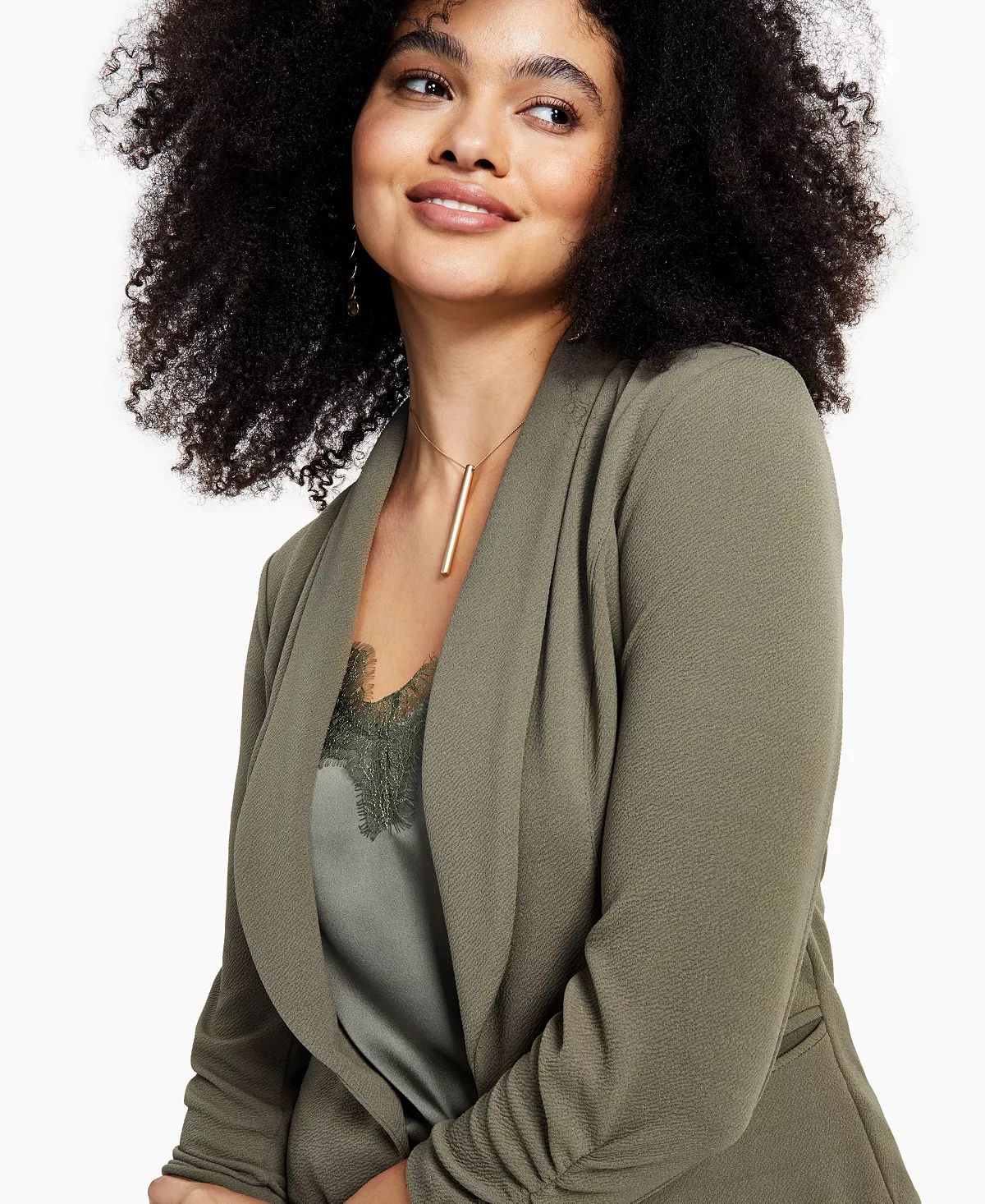 Bar III Knit-Crepe Ruched-Sleeve Blazer, Created For Macy's 7 Bar III Knit-Crepe Ruched-Sleeve Blazer, Created For Macy's - Image 7