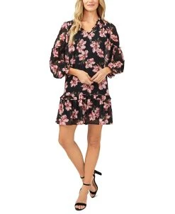 CeCe Floral-Print Ruffled Dress