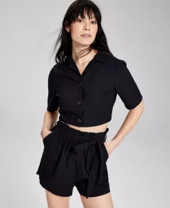 And Now This Women's Cotton Short Sleeve Camp Shirt