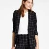 Bar III Women's Windowpane Print Open Front Jacket