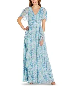 Adrianna Papell Floral-Print Chiffon Gown