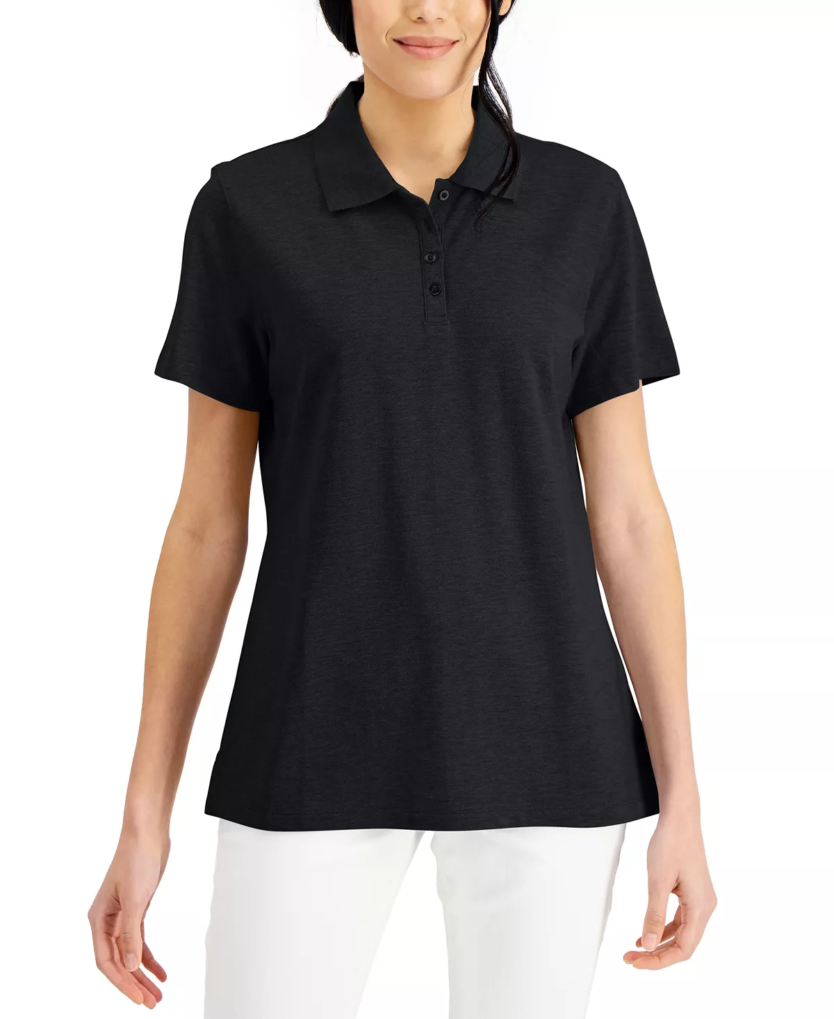 Karen Scott Cotton Short Sleeve Polo Shirt, Created For Macy's 2 Karen Scott Cotton Short Sleeve Polo Shirt, Created For Macy's - Image 2