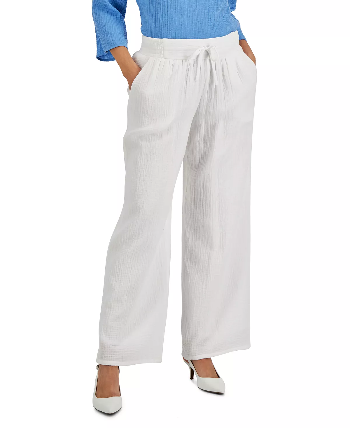 JM Collection Wide Leg Gauze Pants, Created For Macy's 5 JM Collection Wide Leg Gauze Pants, Created For Macy's - Image 5