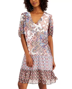 INC International Concepts Women's Mixed-Print Tiered Dress, Created For Macy's -Anne Klein Sales Store 21125552 fpx
