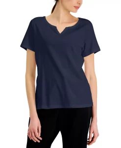Karen Scott Cotton Split-Neck Top, Created For Macy's -Anne Klein Sales Store 21151765 fpx