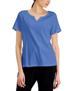 Karen Scott Cotton Split-Neck Top, Created For Macy's -Anne Klein Sales Store 21151775 fpx