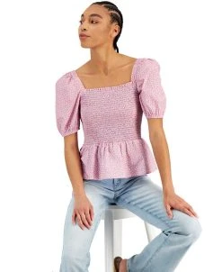 French Connection Organic Cotton Artina Smocked Peplum Top
