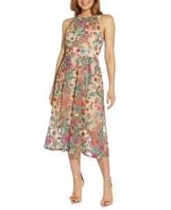 Adrianna Papell Floral Embroidered Fit & Flare Party Dress