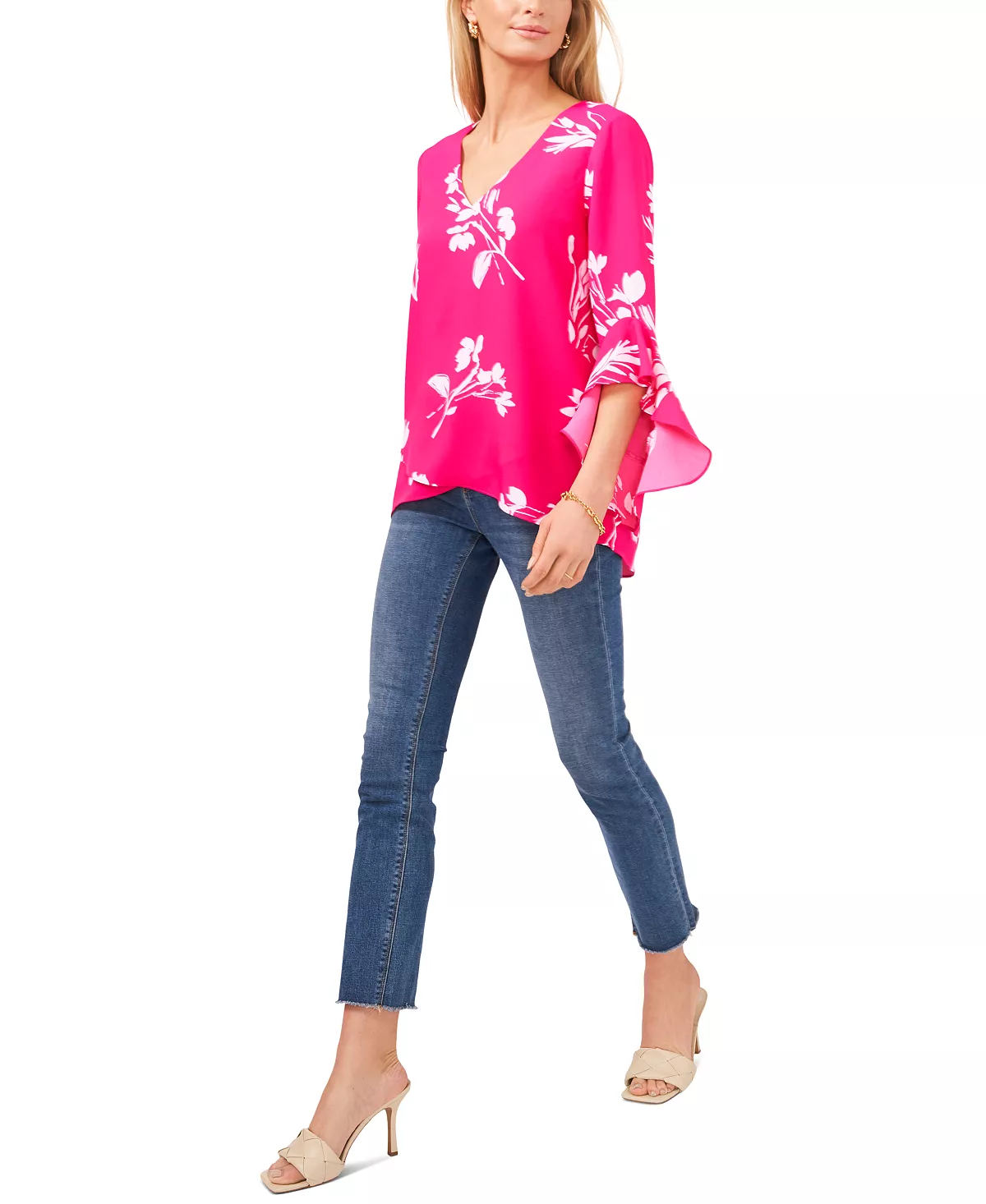 Vince Camuto Women's Floral Whisper Printed Flutter-Sleeve Blouse 6 Vince Camuto Women's Floral Whisper Printed Flutter-Sleeve Blouse - Image 6