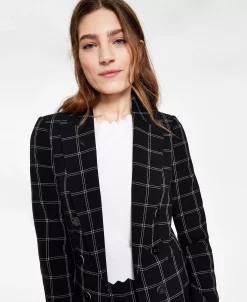 Bar III Women's Windowpane Print Open Front Jacket -Anne Klein Sales Store 21251793 fpx