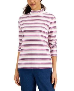 Karen Scott Women's Desert Stripe Mock-Neck Top, Created For Macy's