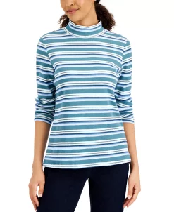 Karen Scott Women's Desert Stripe Mock-Neck Top, Created For Macy's -Anne Klein Sales Store 21262549 fpx