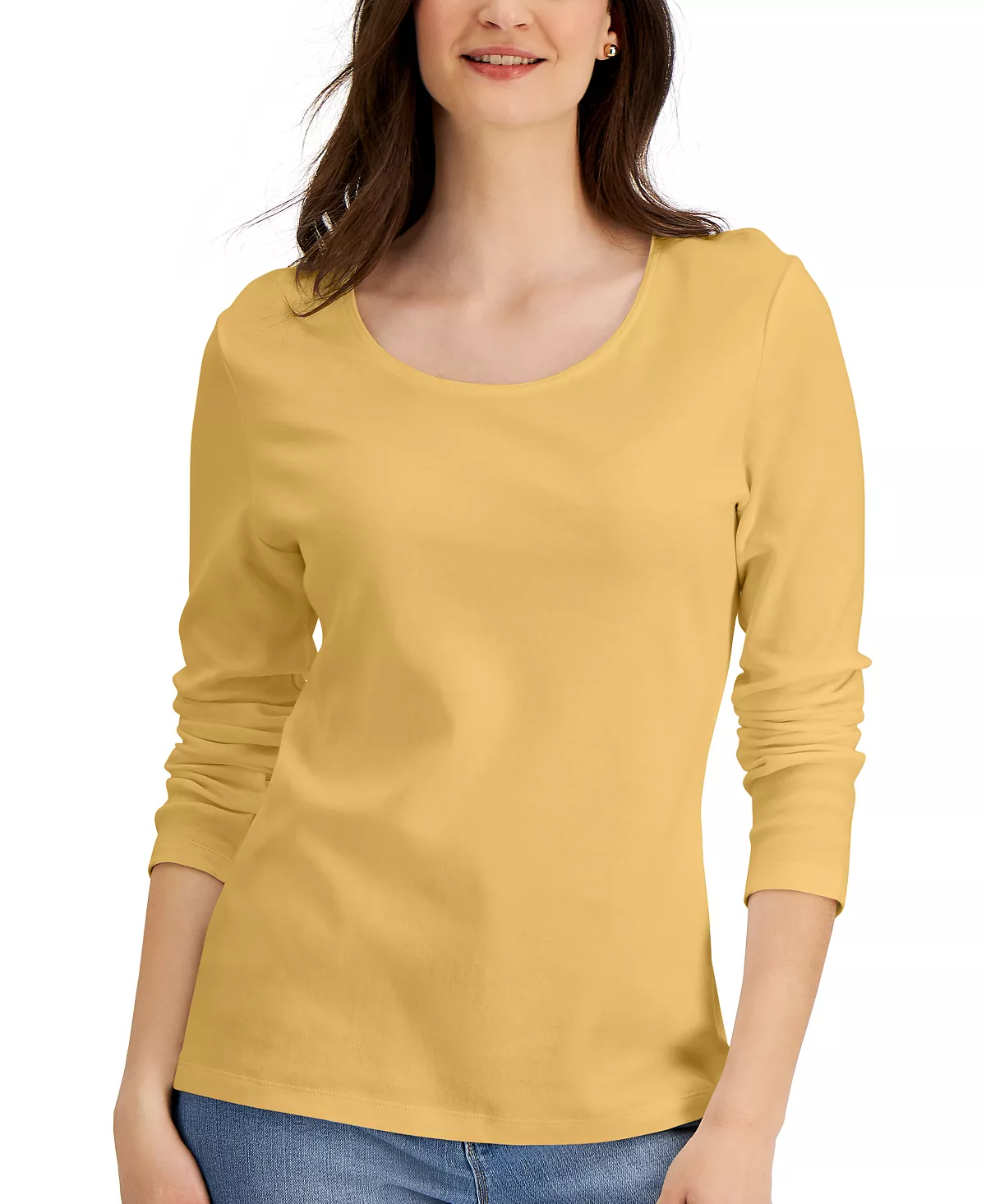 Karen Scott Long Sleeve Cotton Scoop-Neckline Top, Created For Macy's 6 Karen Scott Long Sleeve Cotton Scoop-Neckline Top, Created For Macy's - Image 6