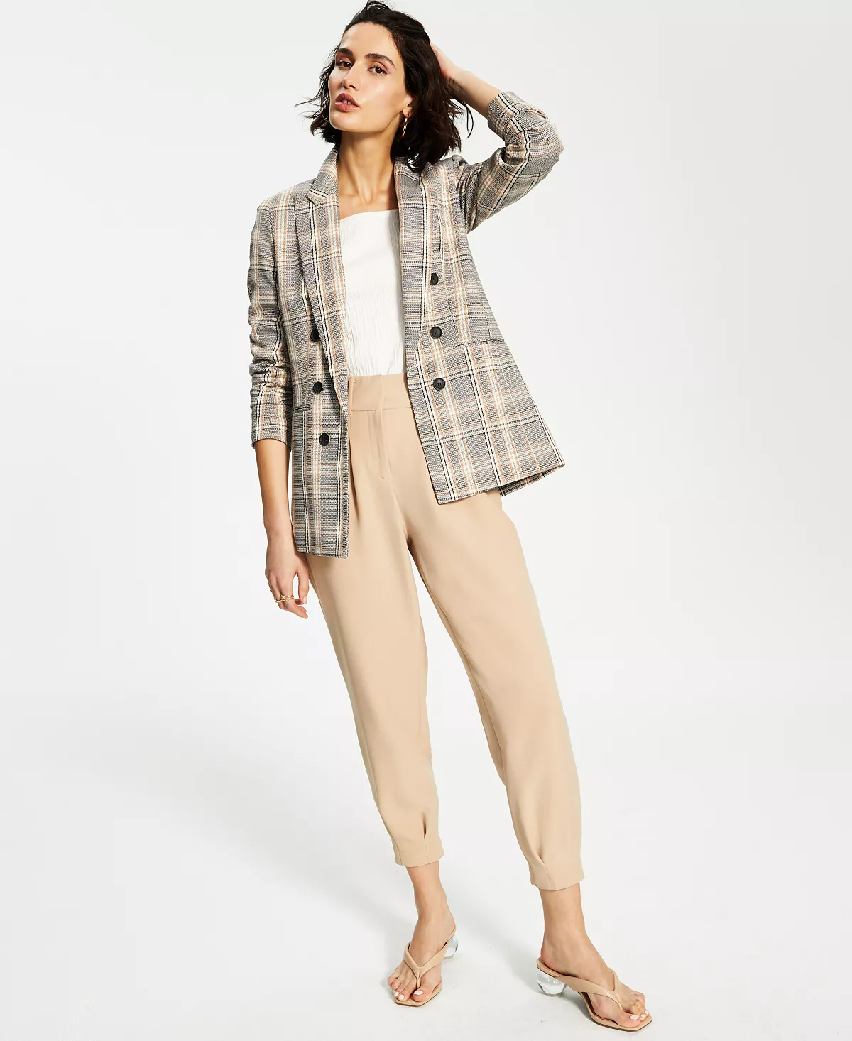 Bar III Women's Mini-Check-Print Faux-Double-Breasted Jacket, Created For Macy's 9 Bar III Women's Mini-Check-Print Faux-Double-Breasted Jacket, Created For Macy's - Image 9