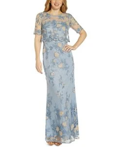 Adrianna Papell Op Over Embroidered Lace Gown