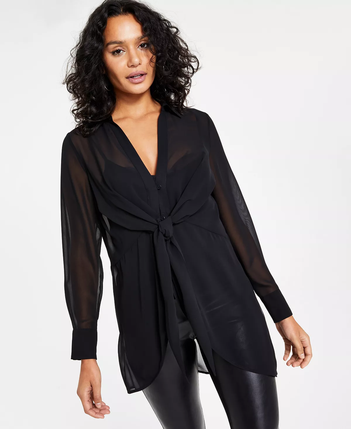 Bar III Women's Long-Sleeve Tie-Front Top, Created For Macy's 4 Bar III Women's Long-Sleeve Tie-Front Top, Created For Macy's - Image 4