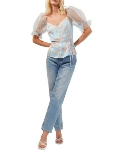 French Connection Women's Diana Puffed-Sleeve Tie-Waist Top