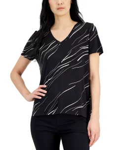 Alfani Women's Printed V-Neck T-Shirt, Created For Macy's