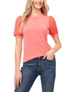 CeCe Women's Crewneck Short Sleeve Puff-Sleeve Knit Top