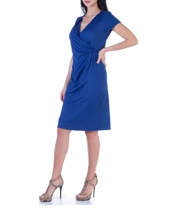 24Seven Comfort Apparel Faux Wrap Over Dress With Cap Sleeves -Anne Klein Sales Store 21496176 fpx