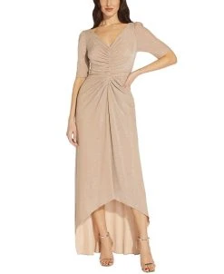 Adrianna Papell V-Neck Metallic Gown