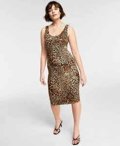 Bar III Cheetah-Print Sleeveless Bodycon Midi Dress, Created For Macy's