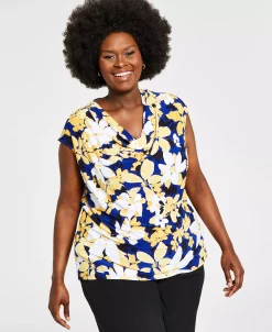 Kasper Plus Size Printed Cowlneck Top -Anne Klein Sales Store 21584596 fpx