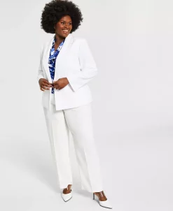 Kasper Plus Size Blazer, Printed Cowlneck Top & Modern Dress Pants