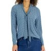 Charter Club Women's Geo Printed Tie-Neck Blouse, Created For Macy's