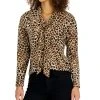 Charter Club Women's Leopard Tie-Neck Blouse, Created For Macy's