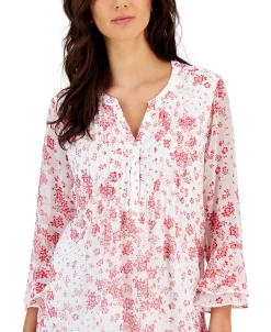 Charter Club Women's Printed Pintuck Ruffled-Sleeve Top, Created For Macy's -Anne Klein Sales Store 21585526 fpx