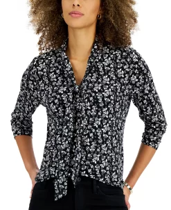 Charter Club Women's Floral Tie-Neck Blouse, Created For Macy's -Anne Klein Sales Store 21585750 fpx