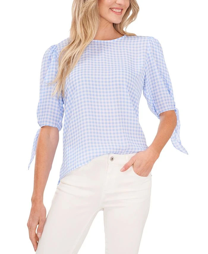 CeCe Women's Gingham Tie-Sleeve Blouse 1 CeCe Women's Gingham Tie-Sleeve Blouse