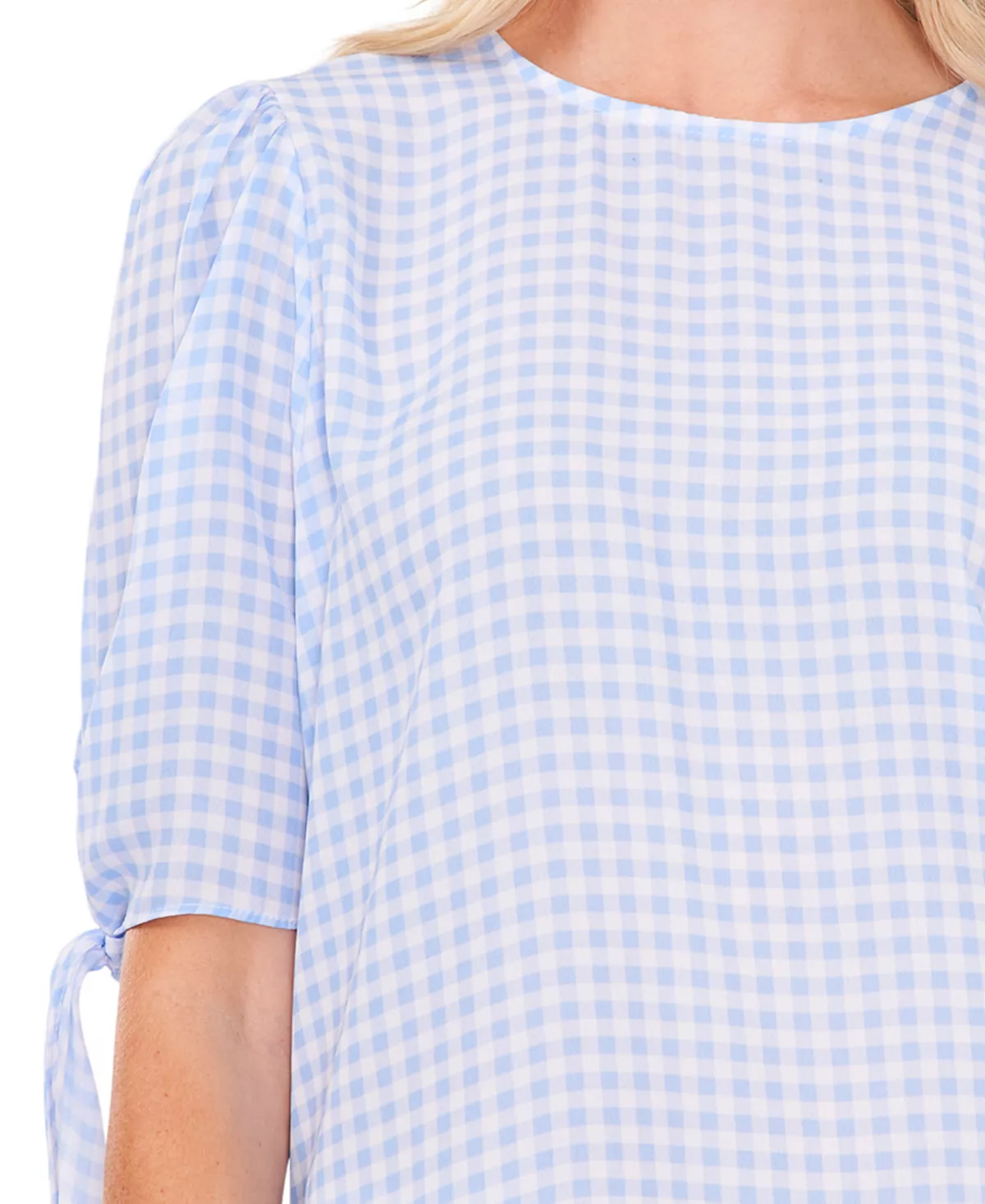 CeCe Women's Gingham Tie-Sleeve Blouse 3 CeCe Women's Gingham Tie-Sleeve Blouse - Image 3