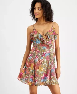 Bar III Women's Ruffled-Neck Fit & Flare Dress, Created For Macy's -Anne Klein Sales Store 21588204 fpx