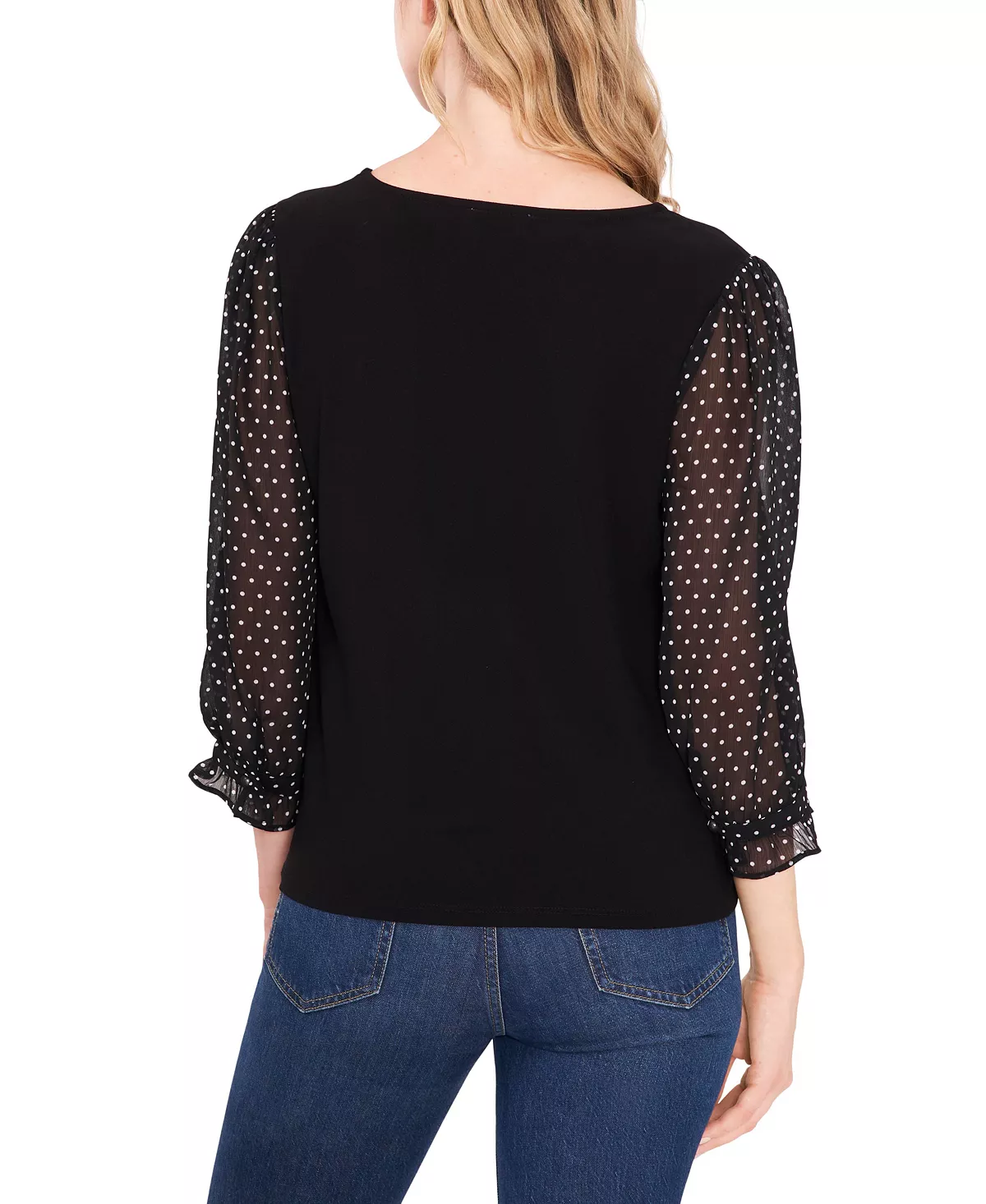 CeCe Women's V-neck Polka Dot Sleeve Top 2 CeCe Women's V-neck Polka Dot Sleeve Top - Image 2