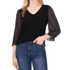 CeCe Women's V-neck Polka Dot Sleeve Top