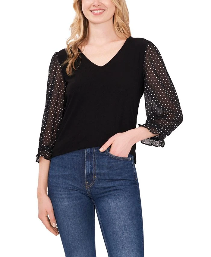 CeCe Women's V-neck Polka Dot Sleeve Top 1 CeCe Women's V-neck Polka Dot Sleeve Top