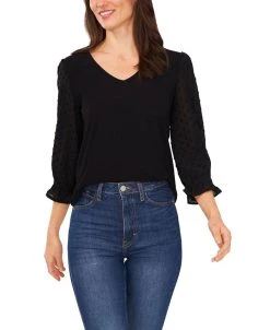 CeCe Women's V-neck Clip Dot Sleeve Top