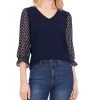 CeCe V-neck Polka Dot Sleeve Top