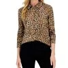 Charter Club Women's Embellished Leopard Buttoned Top, Created For Macy's